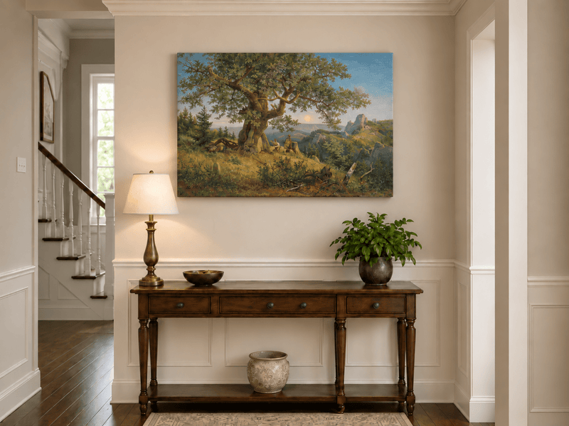Landscape Oil Painting - Ancient Oak and Mountain Sunset Scene