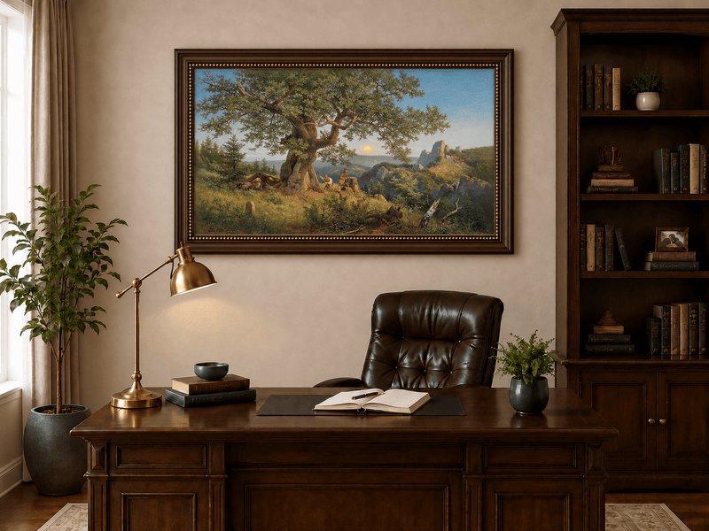 Landscape Oil Painting - Ancient Oak and Mountain Sunset Scene