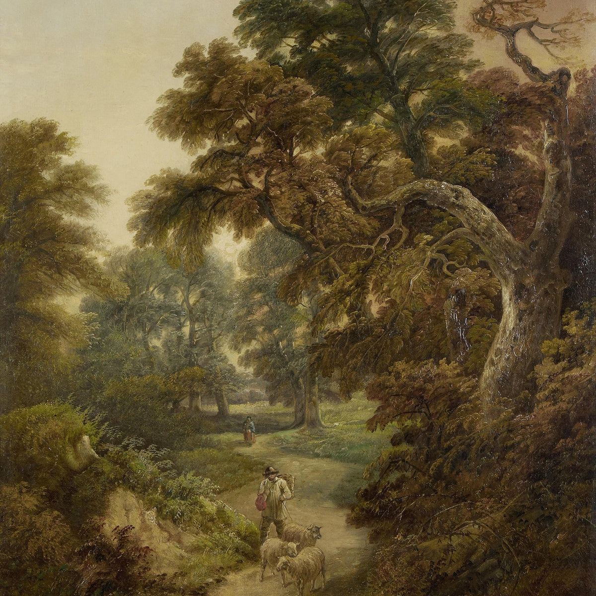 Landscape Oil Painting - Ancient Oak and Sheep Meadow Scene - Oil Painting Haven