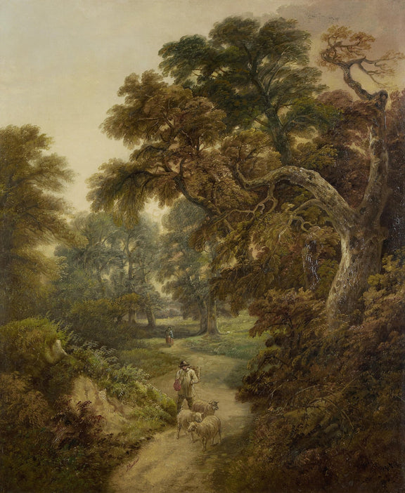 Landscape Oil Painting - Ancient Oak and Sheep Meadow Scene - Oil Painting Haven