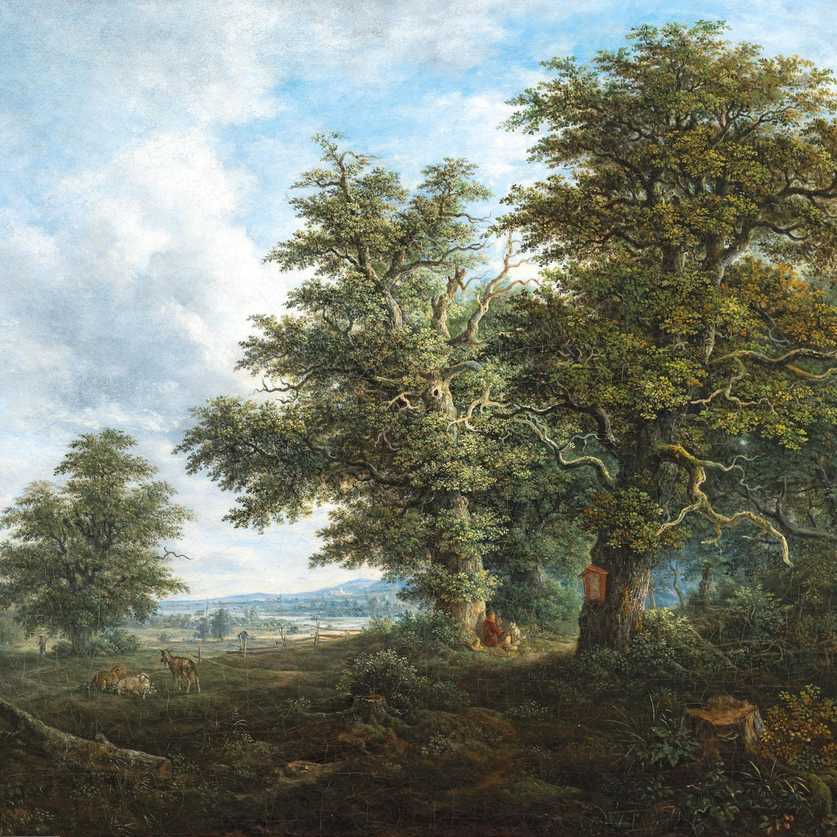 Landscape Oil Painting - Ancient Oak Forest and Valley View - Oil Painting Haven