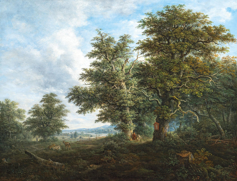 Landscape Oil Painting - Ancient Oak Forest and Valley View - Oil Painting Haven