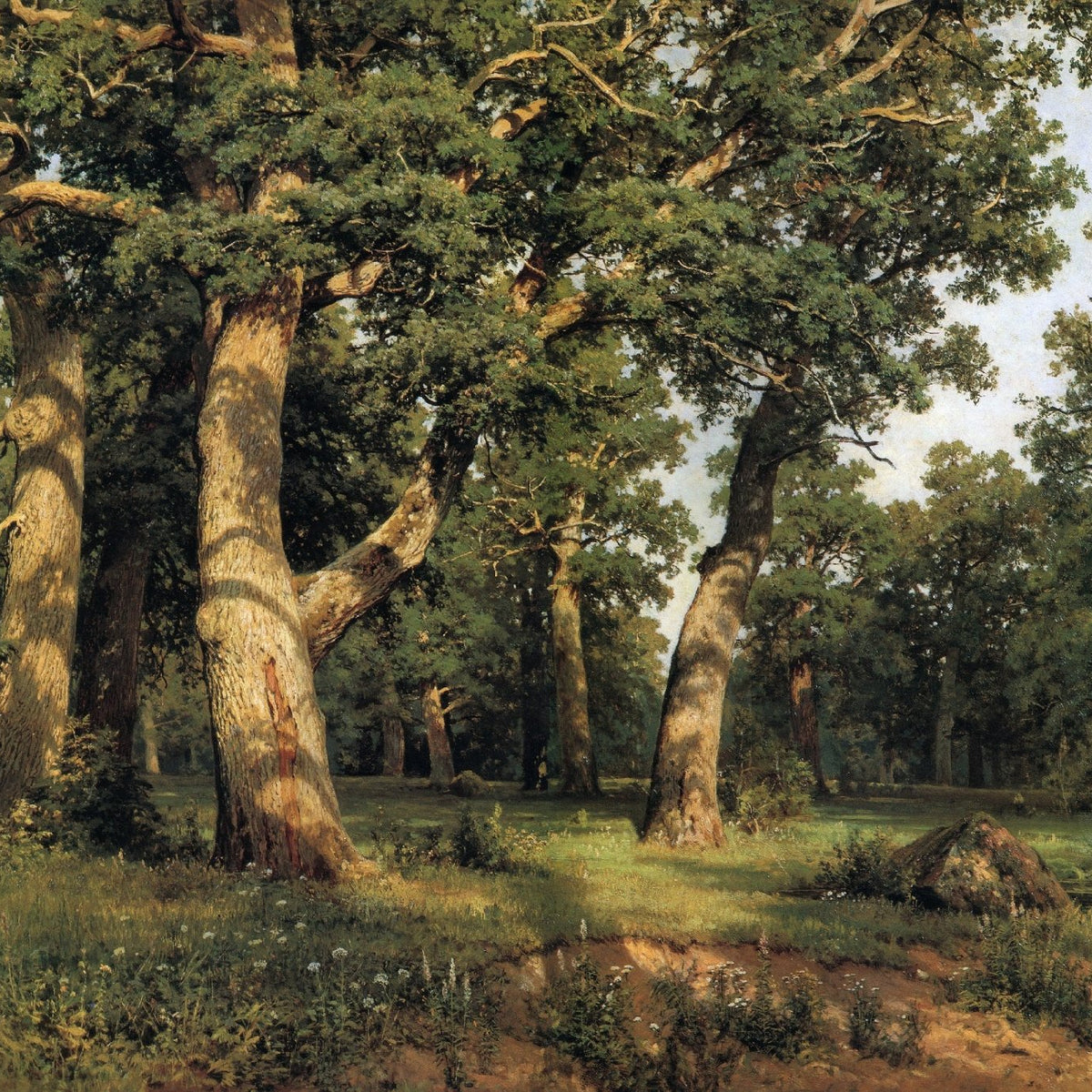 Peinture à l'huile de paysage - Clairière d'une forêt de chênes anciens