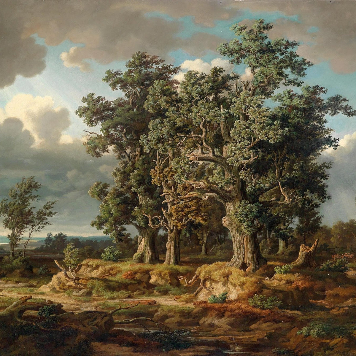 Landscape Oil Painting - Ancient Oaks, Open Meadow & Distant Horizon - Oil Painting Haven