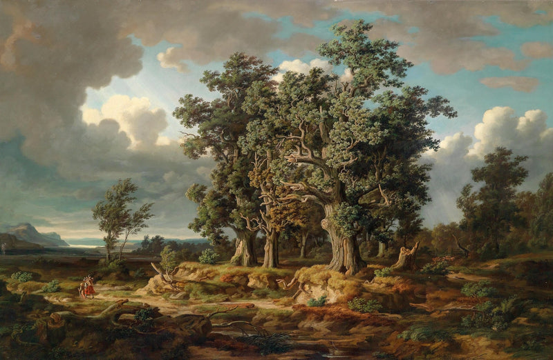 Landscape Oil Painting - Ancient Oaks, Open Meadow & Distant Horizon - Oil Painting Haven