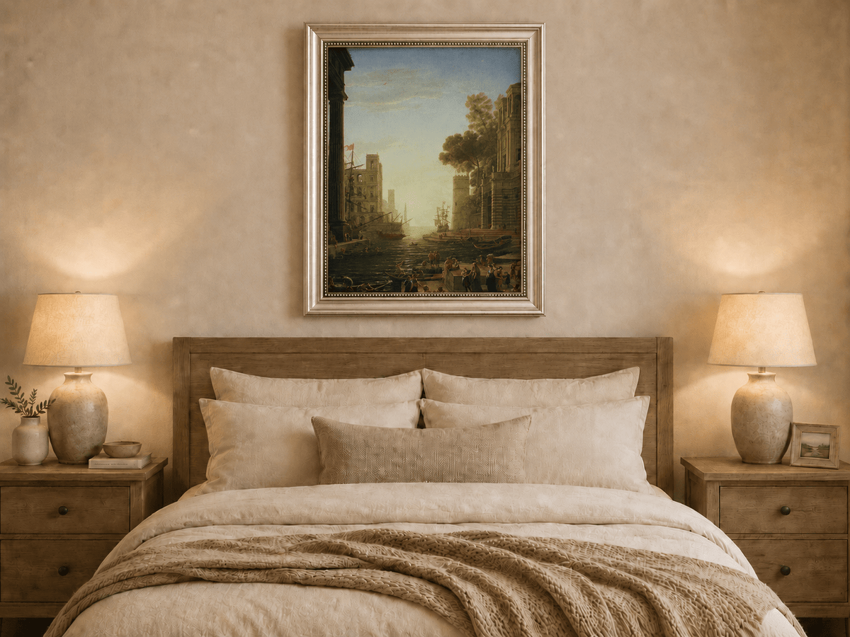 Landscape Oil Painting - Ancient Port Scene with Figures Wall Art