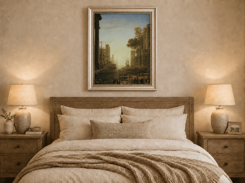 Landscape Oil Painting - Ancient Port Scene with Figures Wall Art