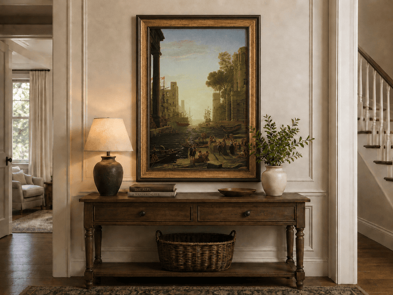 Landscape Oil Painting - Ancient Port Scene with Figures Wall Art