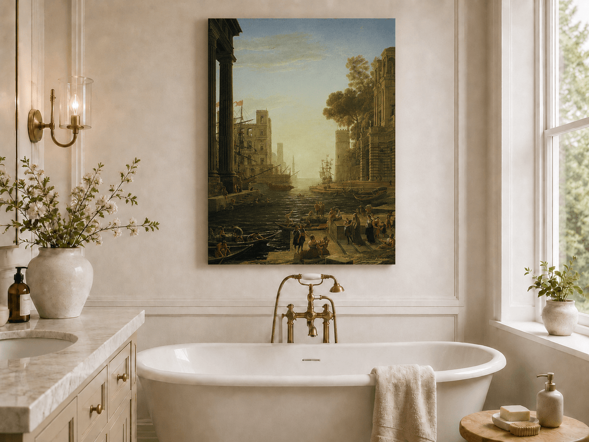 Landscape Oil Painting - Ancient Port Scene with Figures Wall Art