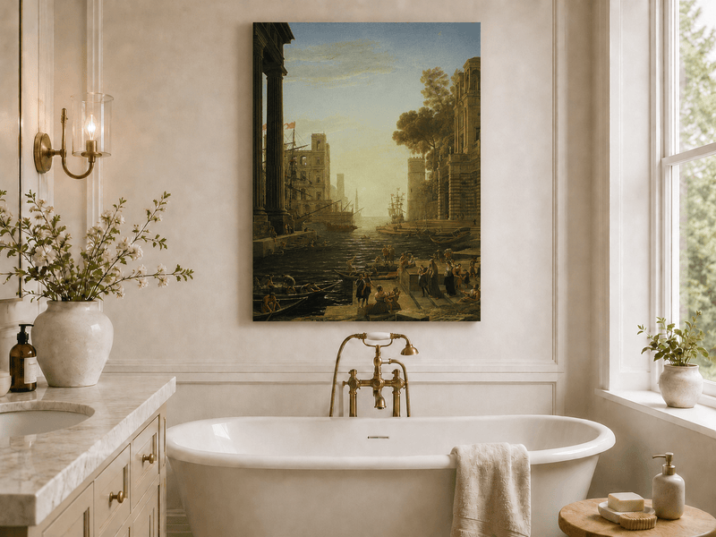 Landscape Oil Painting - Ancient Port Scene with Figures Wall Art