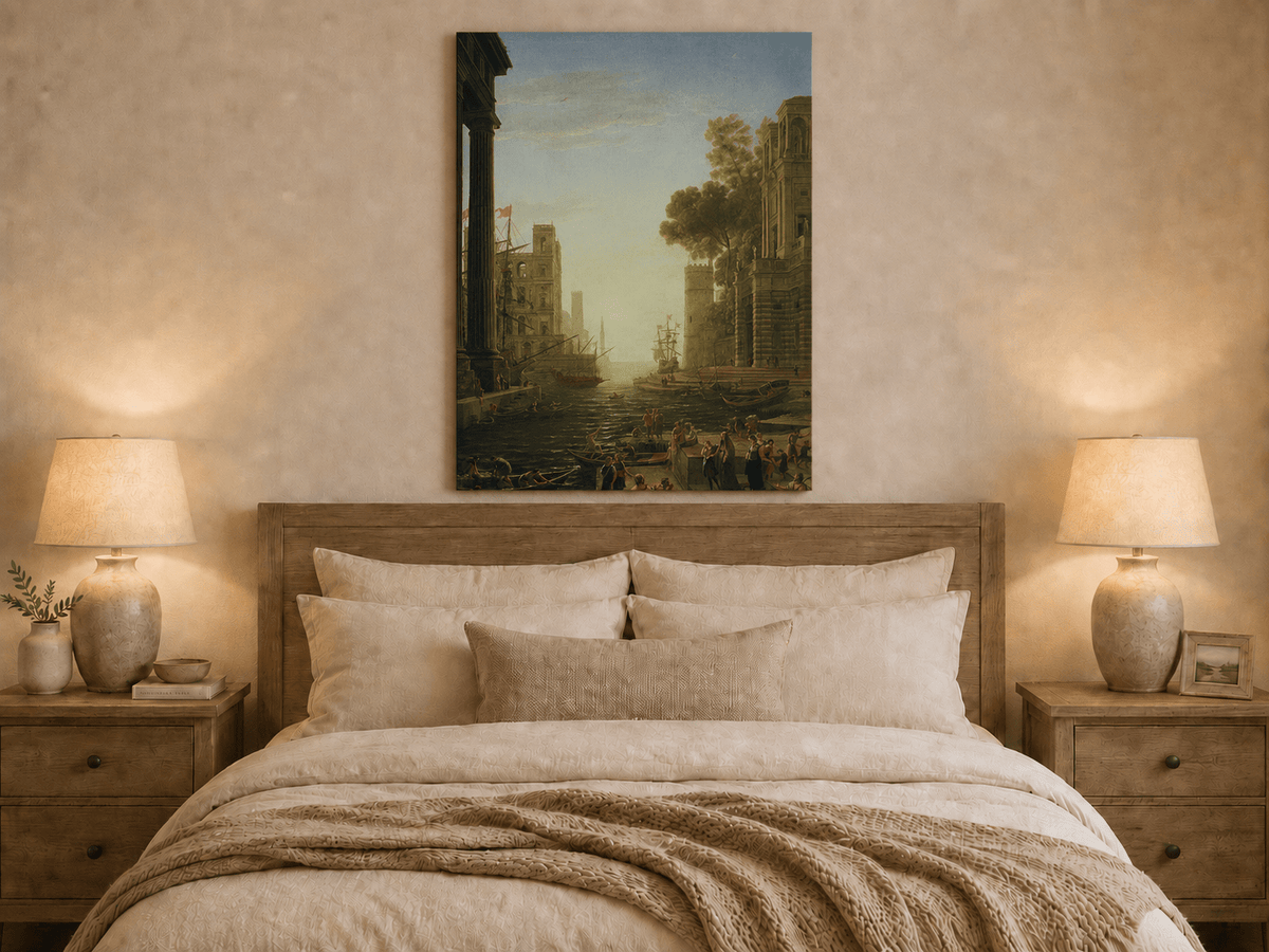 Landscape Oil Painting - Ancient Port Scene with Figures Wall Art