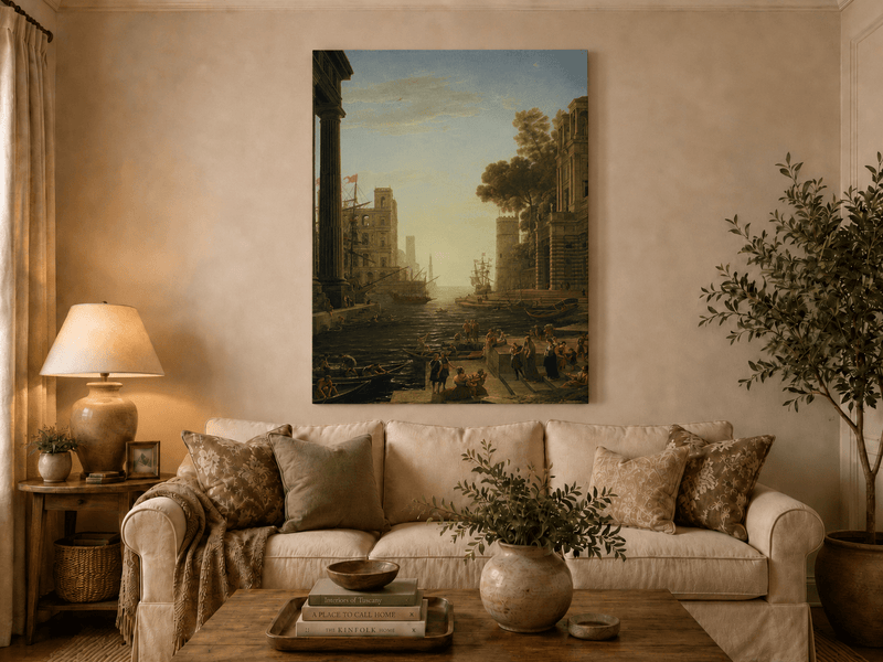 Landscape Oil Painting - Ancient Port Scene with Figures Wall Art