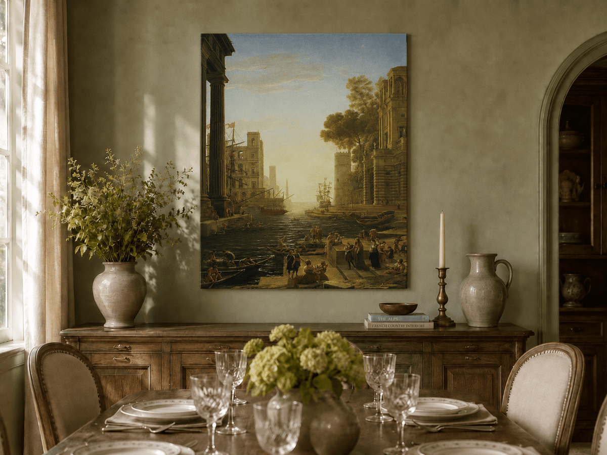 Landscape Oil Painting - Ancient Port Scene with Figures Wall Art
