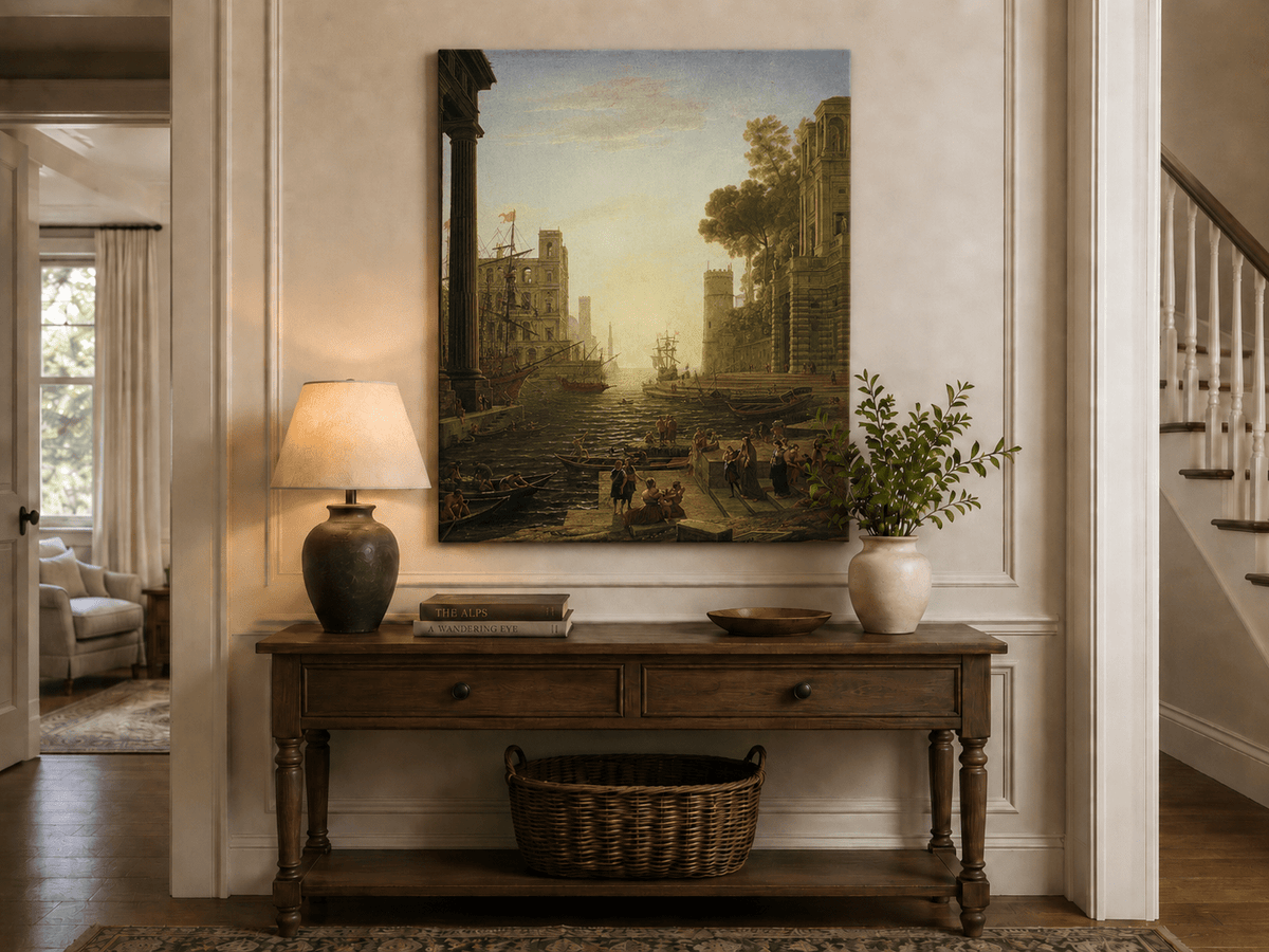 Landscape Oil Painting - Ancient Port Scene with Figures Wall Art