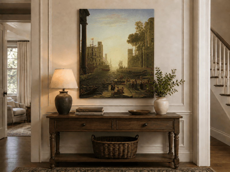 Landscape Oil Painting - Ancient Port Scene with Figures Wall Art
