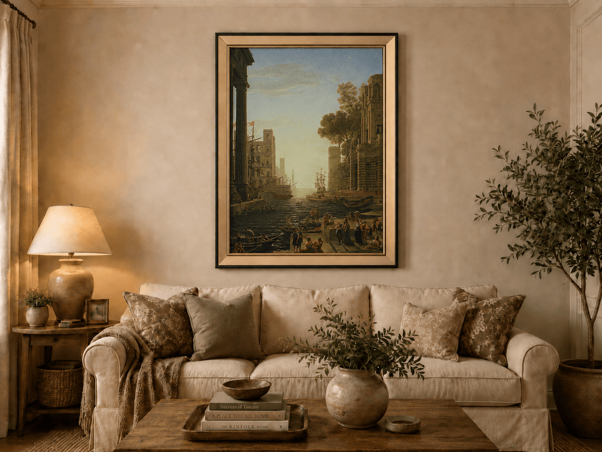 Landscape Oil Painting - Ancient Port Scene with Figures Wall Art