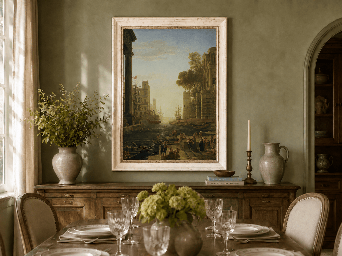 Landscape Oil Painting - Ancient Port Scene with Figures Wall Art