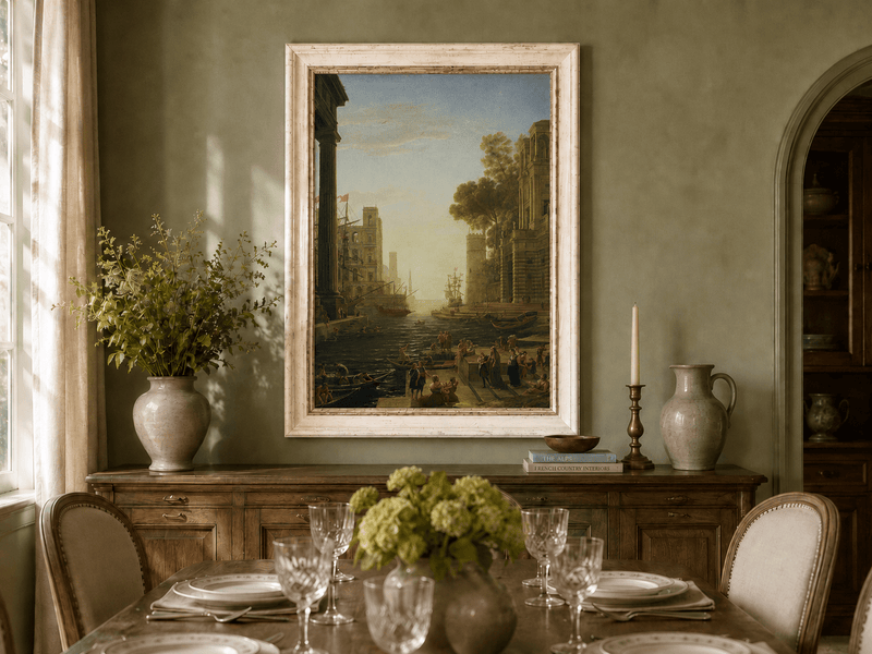 Landscape Oil Painting - Ancient Port Scene with Figures Wall Art