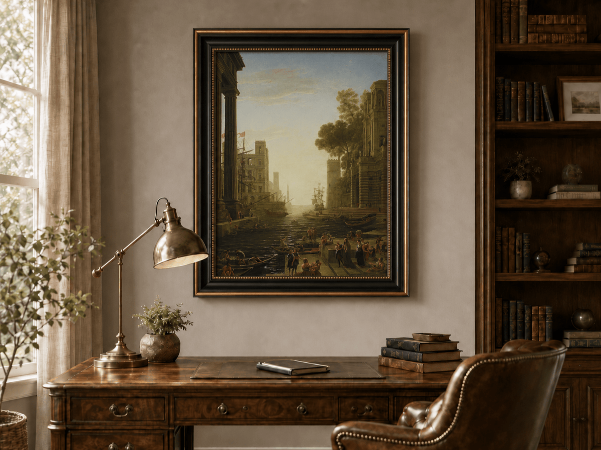 Landscape Oil Painting - Ancient Port Scene with Figures Wall Art