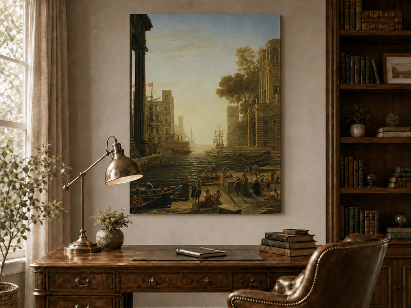 Landscape Oil Painting - Ancient Port Scene with Figures Wall Art