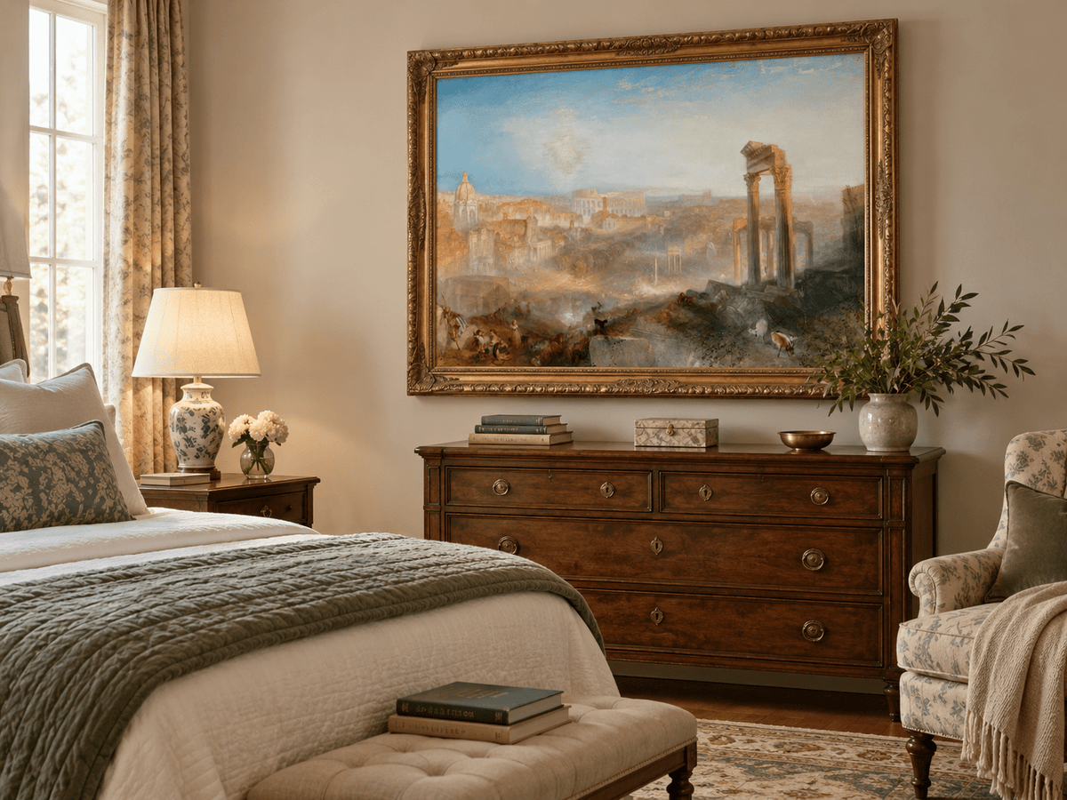 Landscape Oil Painting - Ancient Rome with Ruins & Figures