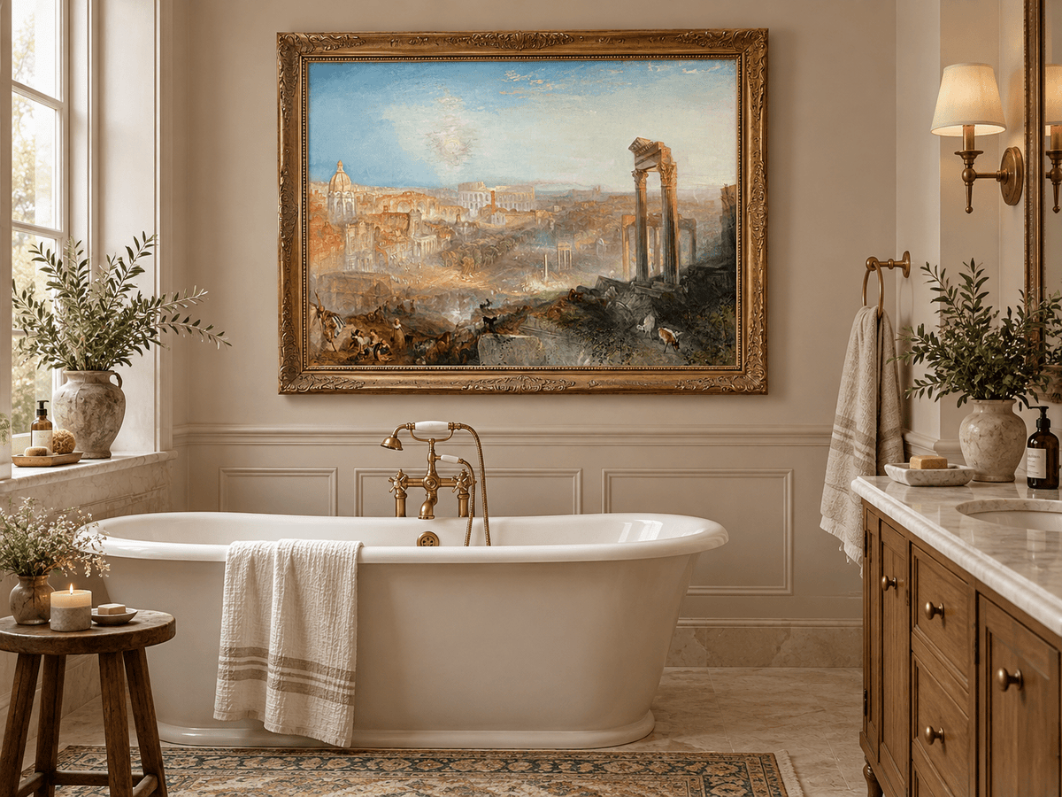Landscape Oil Painting - Ancient Rome with Ruins & Figures