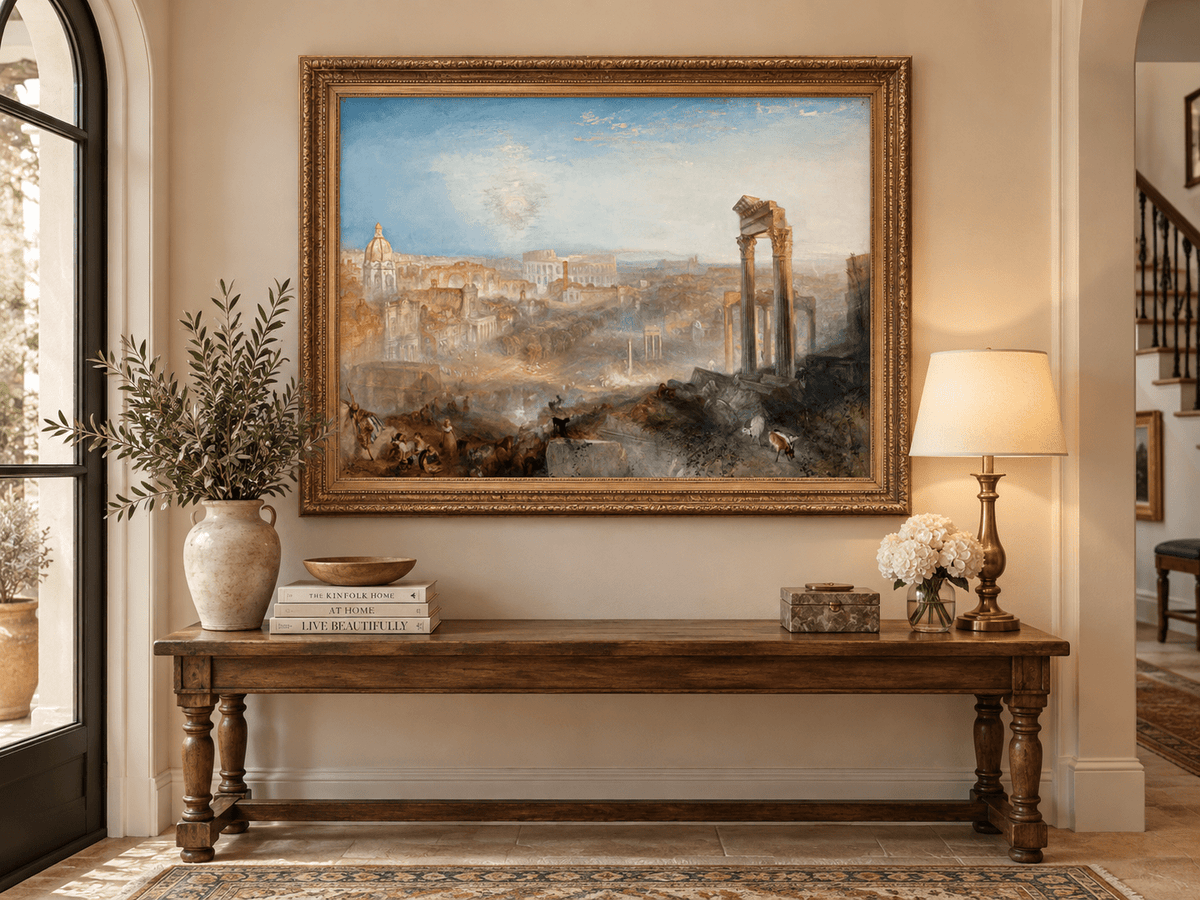 Landscape Oil Painting - Ancient Rome with Ruins & Figures