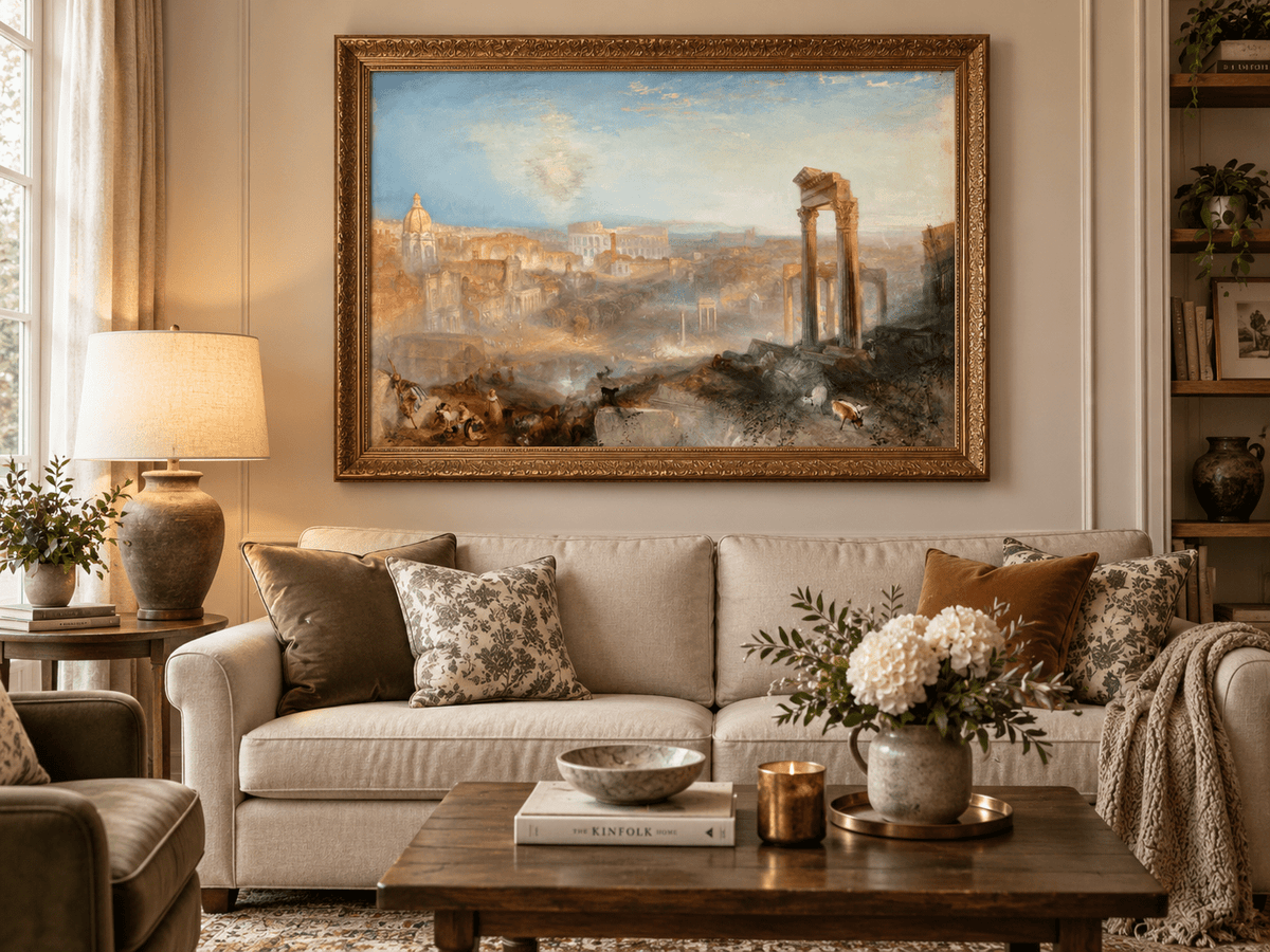Landscape Oil Painting - Ancient Rome with Ruins & Figures