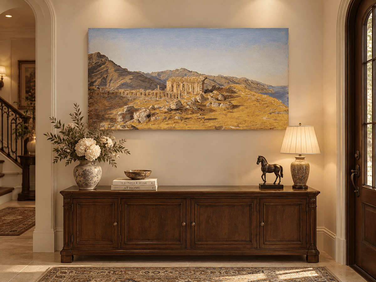 Landscape Oil Painting - Ancient Ruins in Mountain Landscape