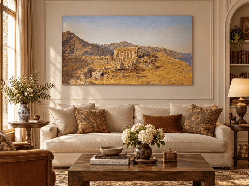 Landscape Oil Painting - Ancient Ruins in Mountain Landscape