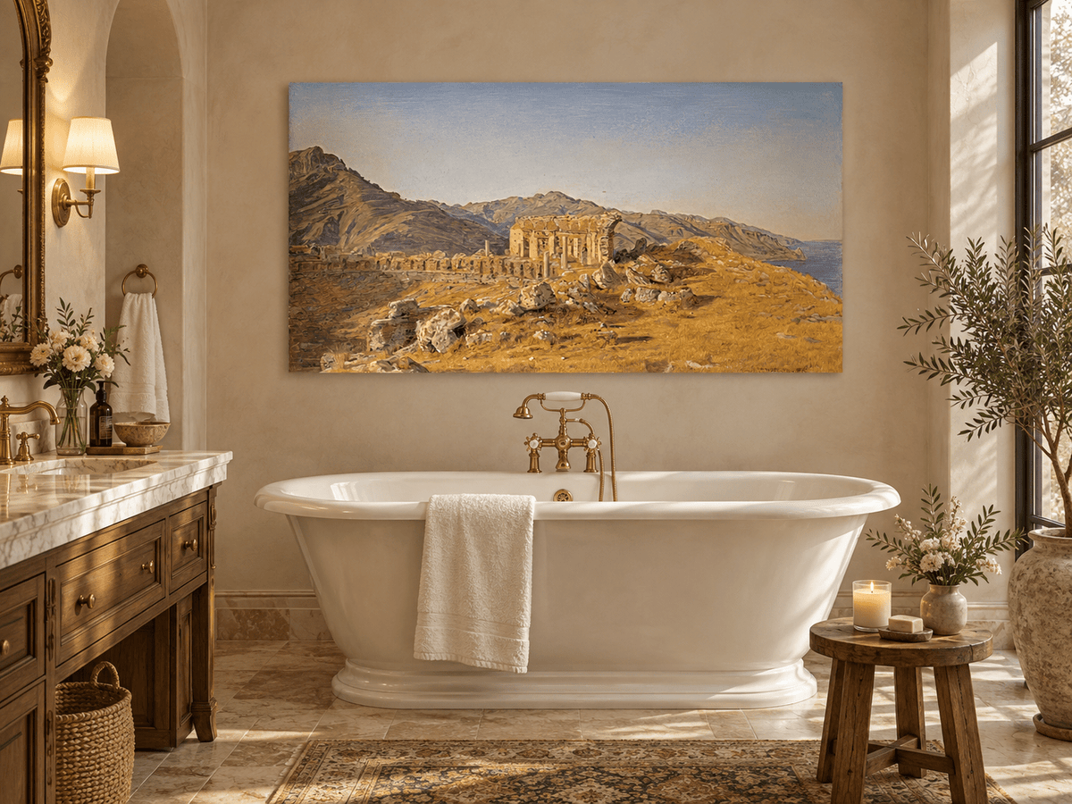 Landscape Oil Painting - Ancient Ruins in Mountain Landscape
