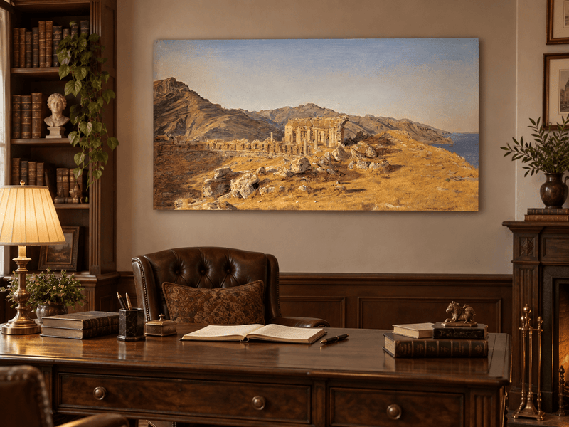 Landscape Oil Painting - Ancient Ruins in Mountain Landscape