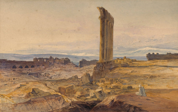Landscape oil painting of ancient desert ruins featuring a solitary broken column, hand painted oil on canvas with rich. - Add Frame, Architecture, Canvas, Desert, Hand Painted, Landscape, Made To Order, Oil Painting