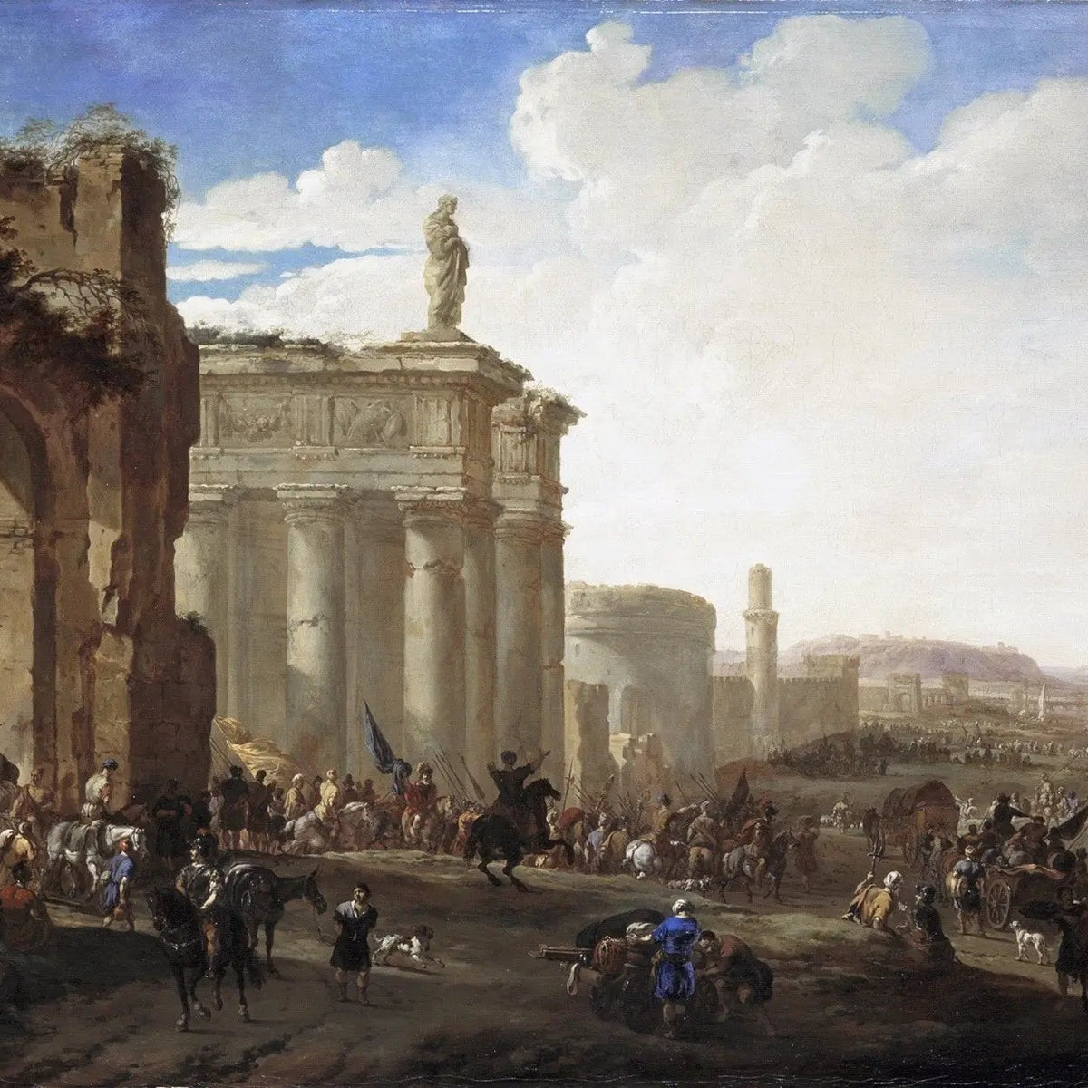Landscape Oil Painting - Ancient Ruins with Crowd & Architectural Wonders - Oil Painting Haven