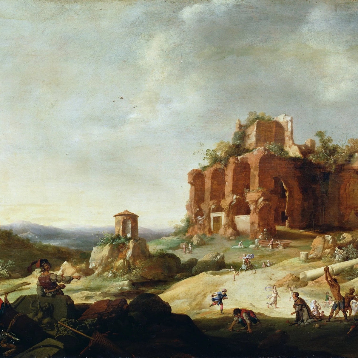 Landscape Oil Painting - Ancient Ruins with Figures & Activities - Oil Painting Haven