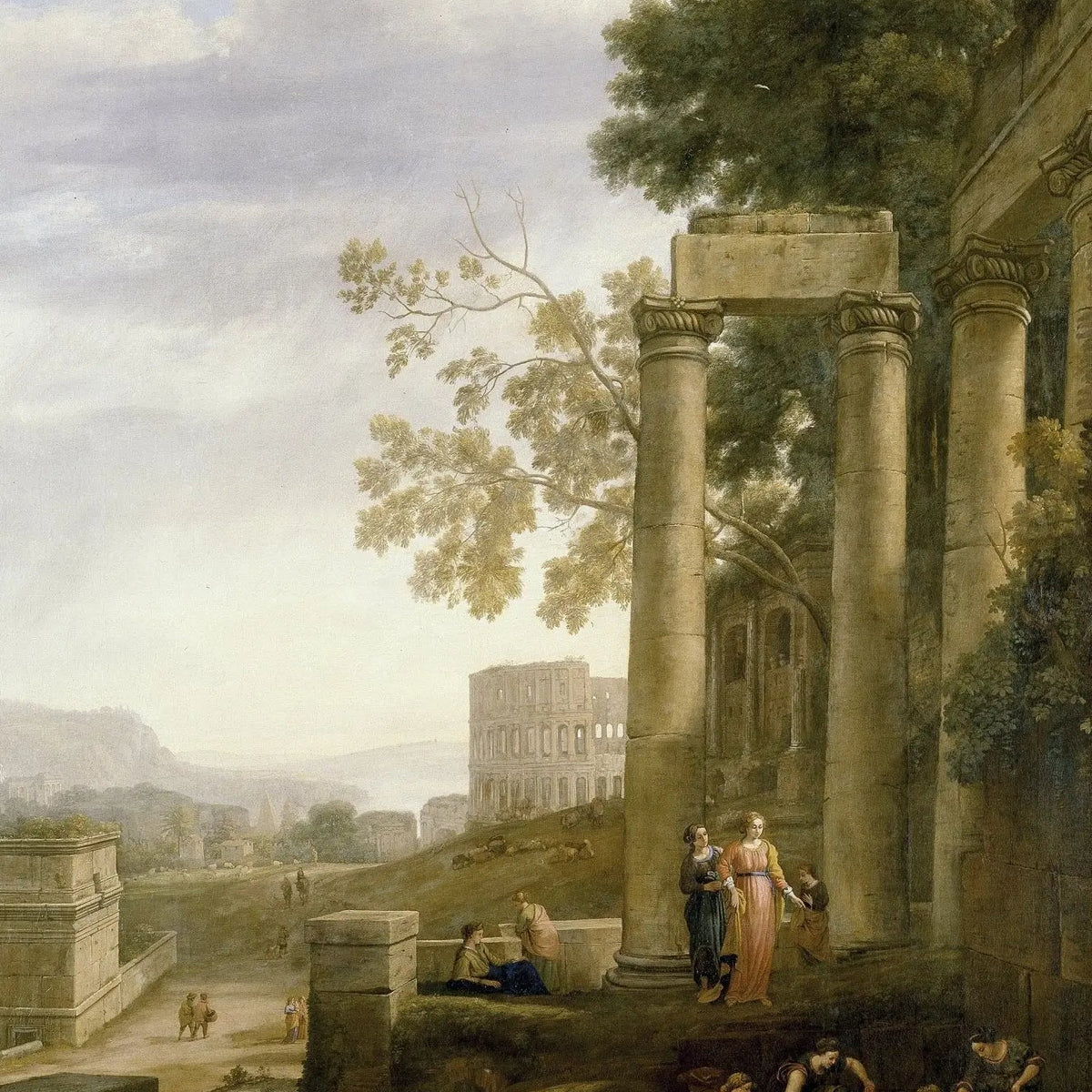 Landscape Oil Painting - Ancient Ruins with Figures Wall Art - Oil Painting Haven