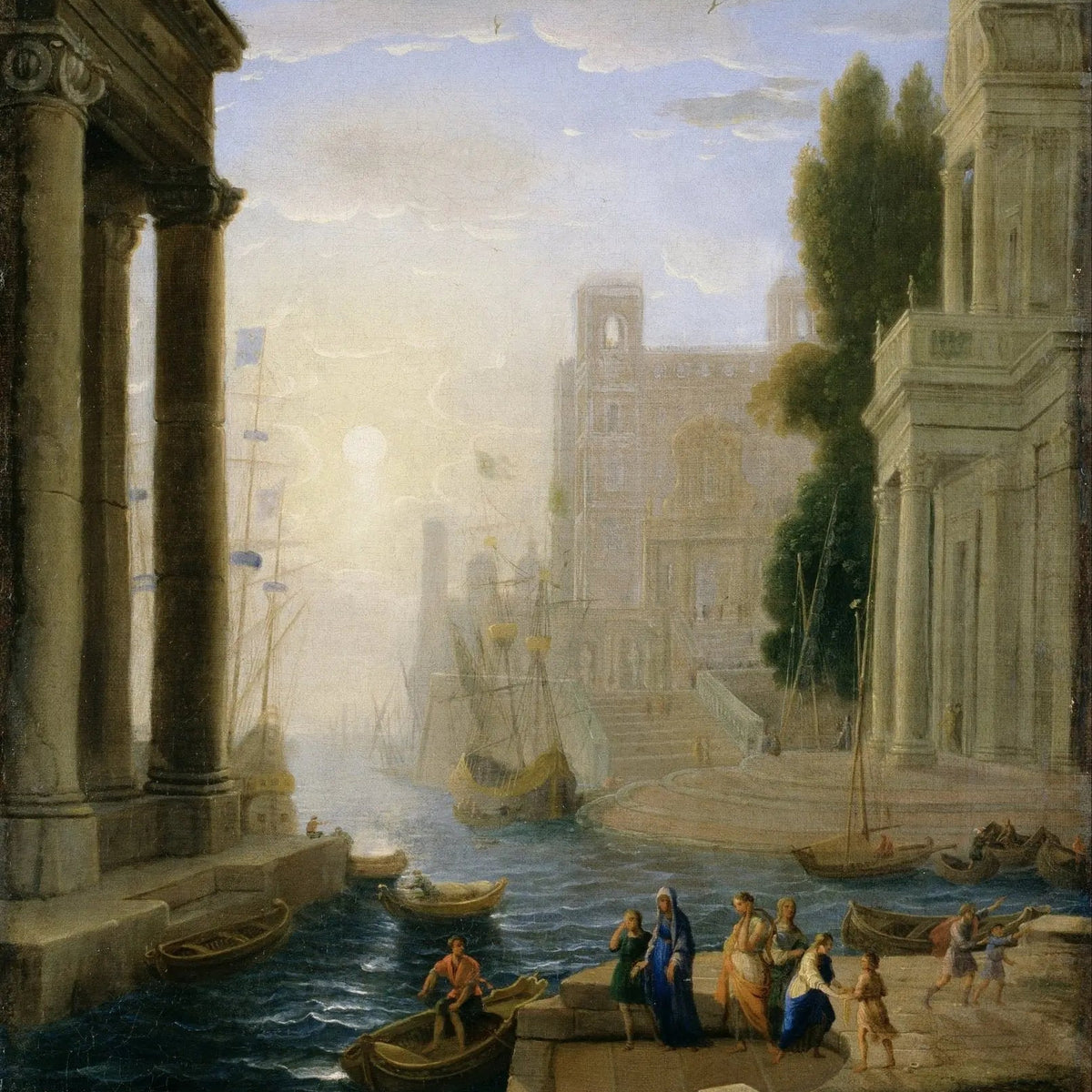 Landscape Oil Painting - Ancient Seaport with Figures and Ships Wall Art - Oil Painting Haven