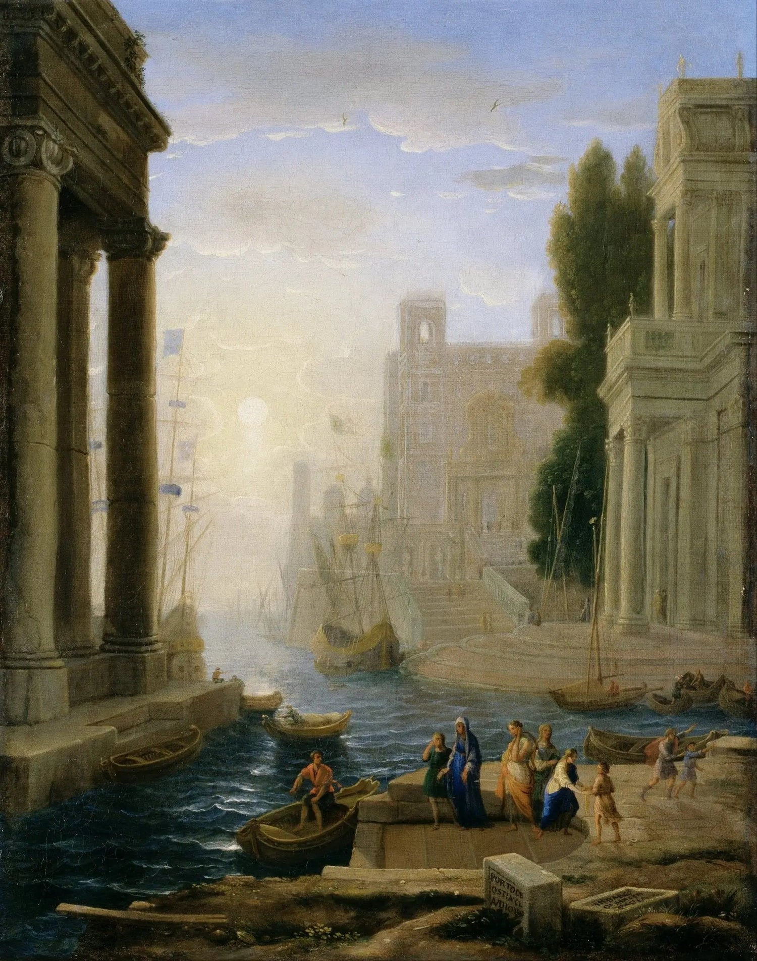 Landscape Oil Painting - Ancient Seaport with Figures and Ships Wall Art - Oil Painting Haven