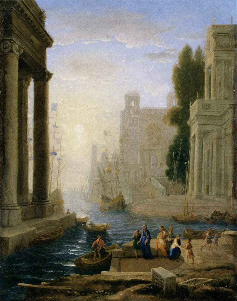 Landscape Oil Painting - Ancient Seaport with Figures and Ships Wall Art - Oil Painting Haven