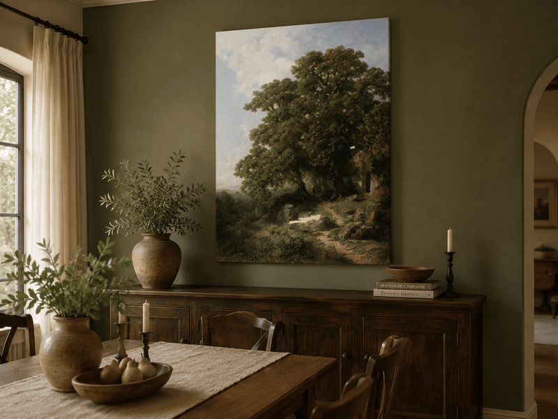 Landscape Oil Painting - Ancient Trees, Woodland Path with Chapel