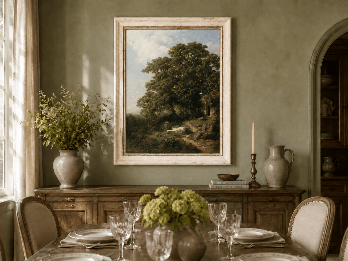 Landscape Oil Painting - Ancient Trees, Woodland Path with Chapel
