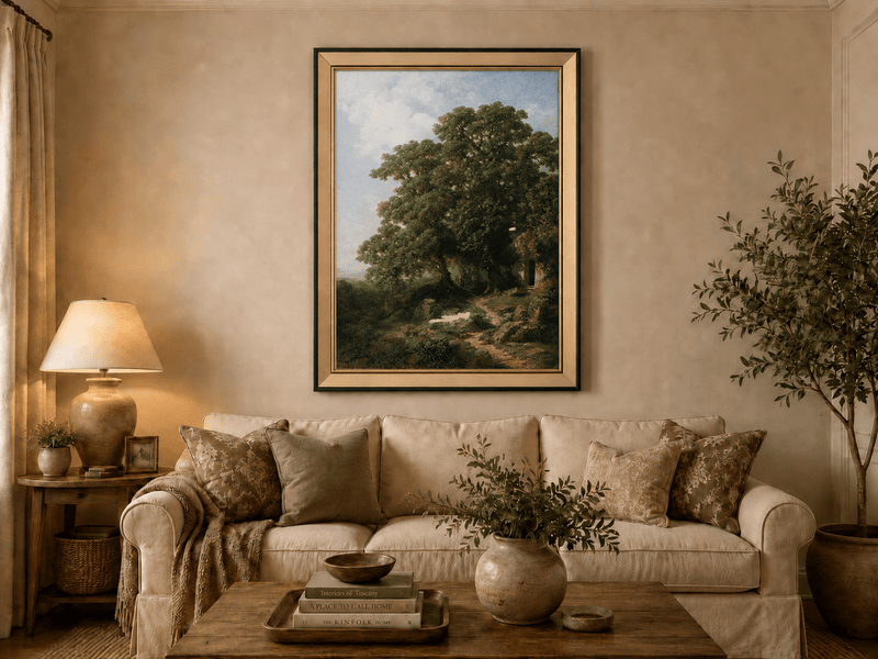 Landscape Oil Painting - Ancient Trees, Woodland Path with Chapel