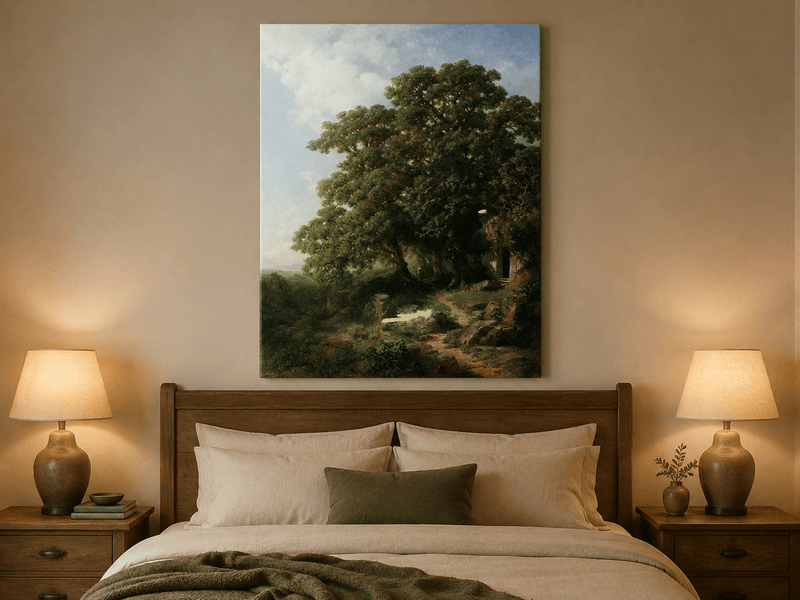 Landscape Oil Painting - Ancient Trees, Woodland Path with Chapel
