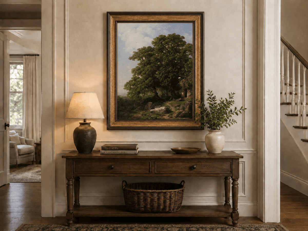 Landscape Oil Painting - Ancient Trees, Woodland Path with Chapel