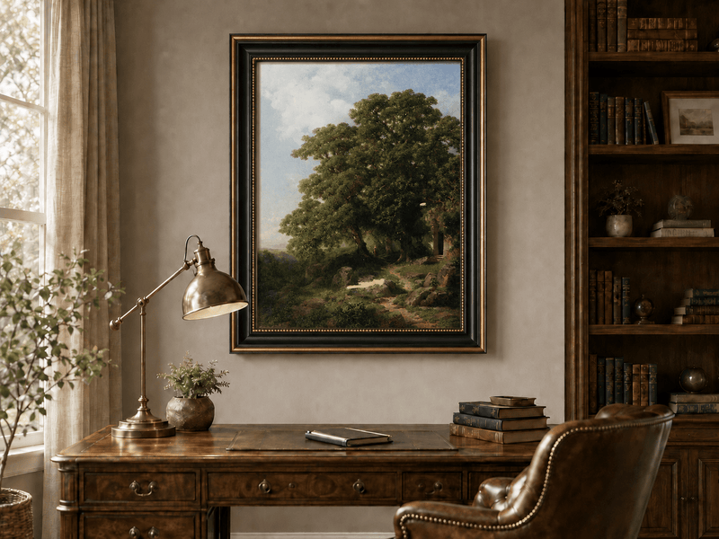 Landscape Oil Painting - Ancient Trees, Woodland Path with Chapel