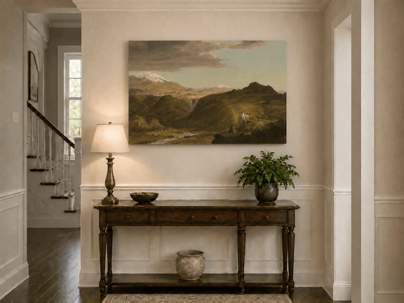 Andean valley landscape painting shown as decorative oil wall art.