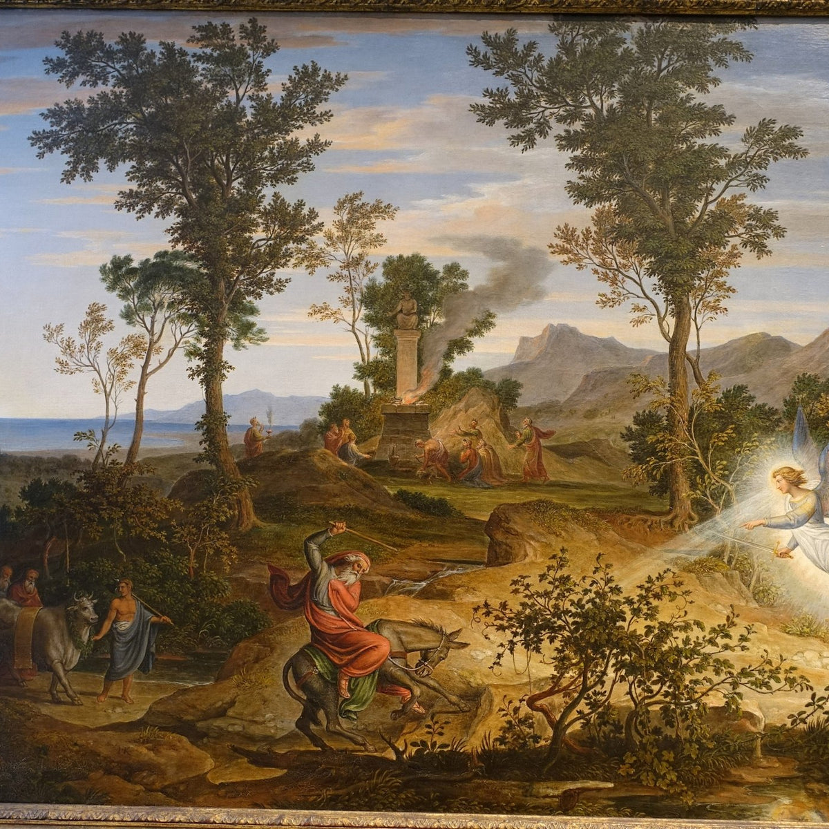 Hand-painted angel and traveler in classical landscape oil painting on canvas