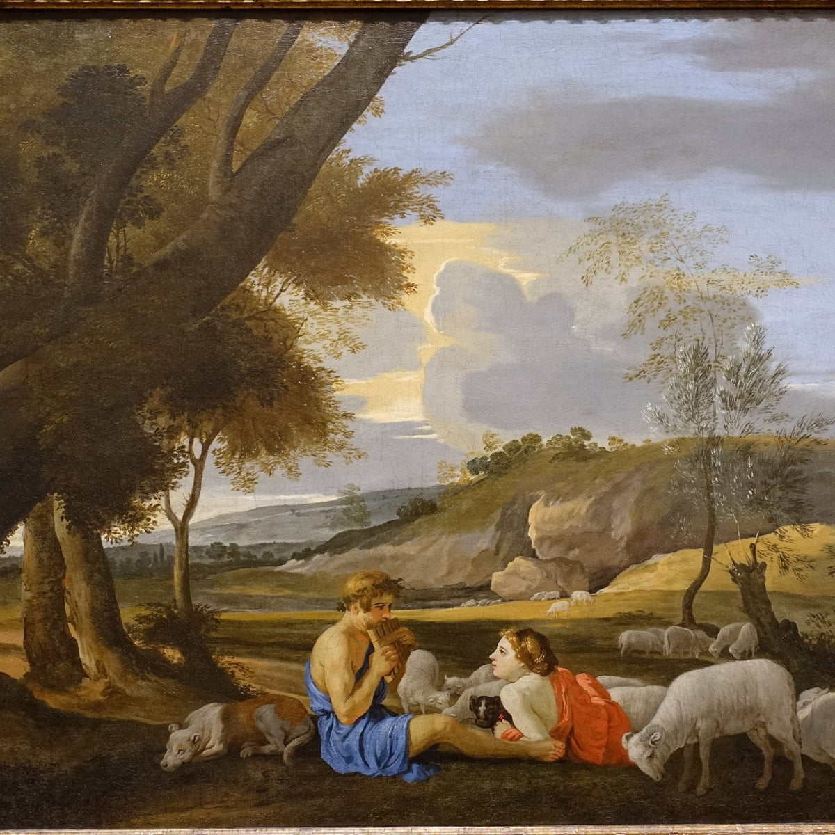 Hand-painted arcadian pastoral scene with shepherds landscape oil painting on canvas