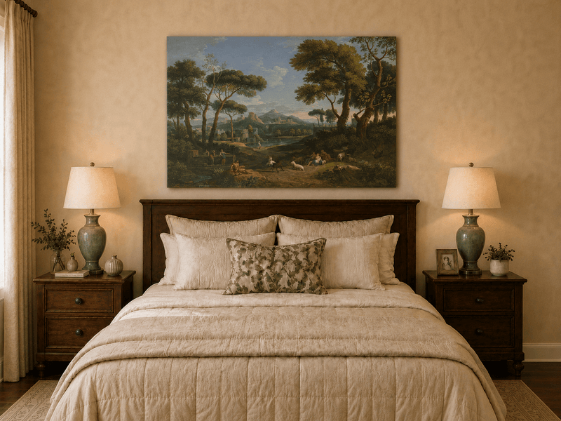 Landscape Oil Painting - Arcadian Pastoral with Figures