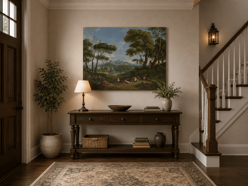 Landscape Oil Painting - Arcadian Pastoral with Figures